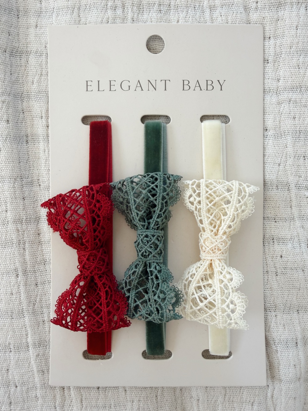 Elegant Baby Lace Bow Headband Set - Ivory, Green, Red